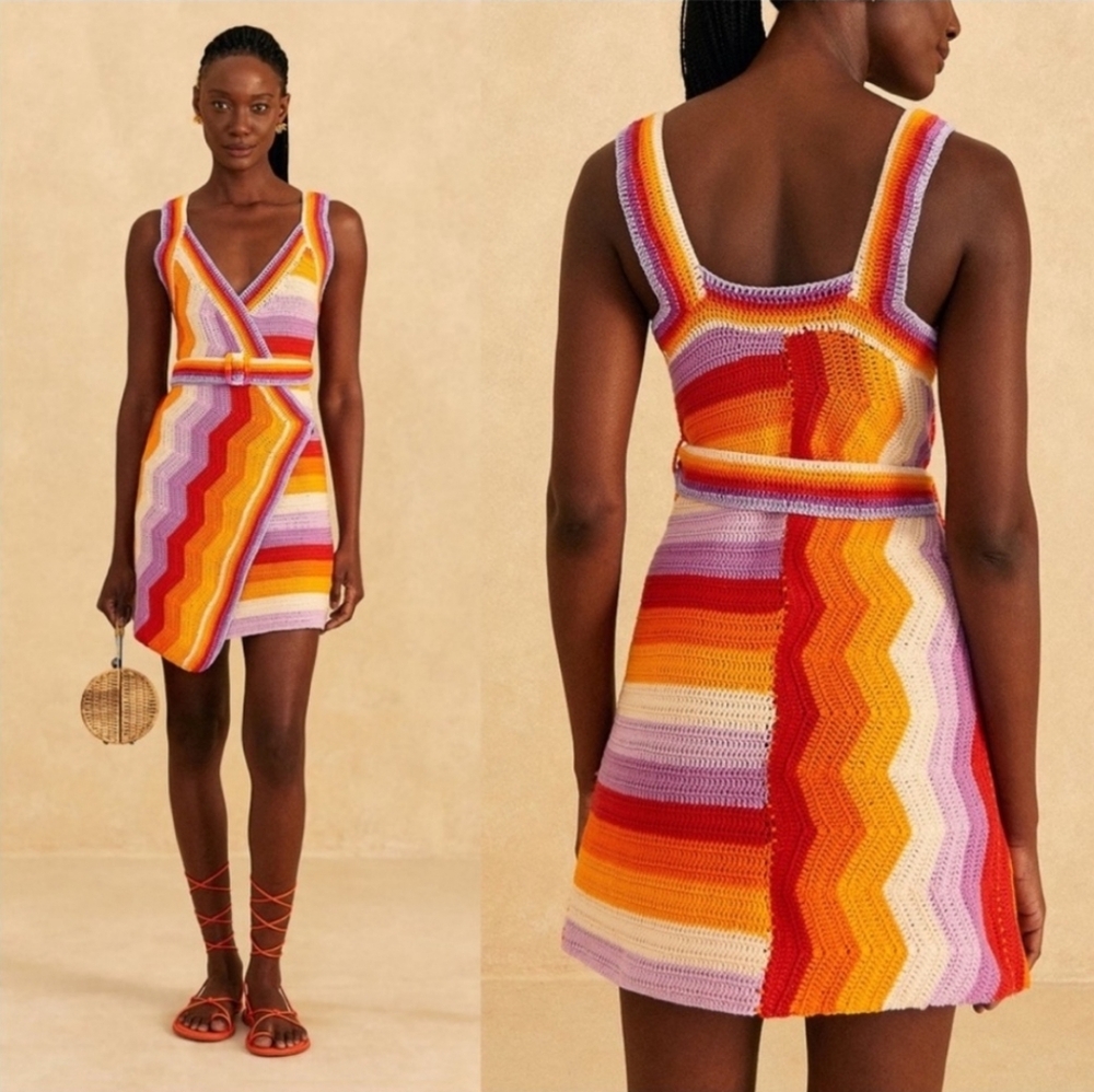 Crochet pink, orange, purple, and white Stripped Farm Rio dress